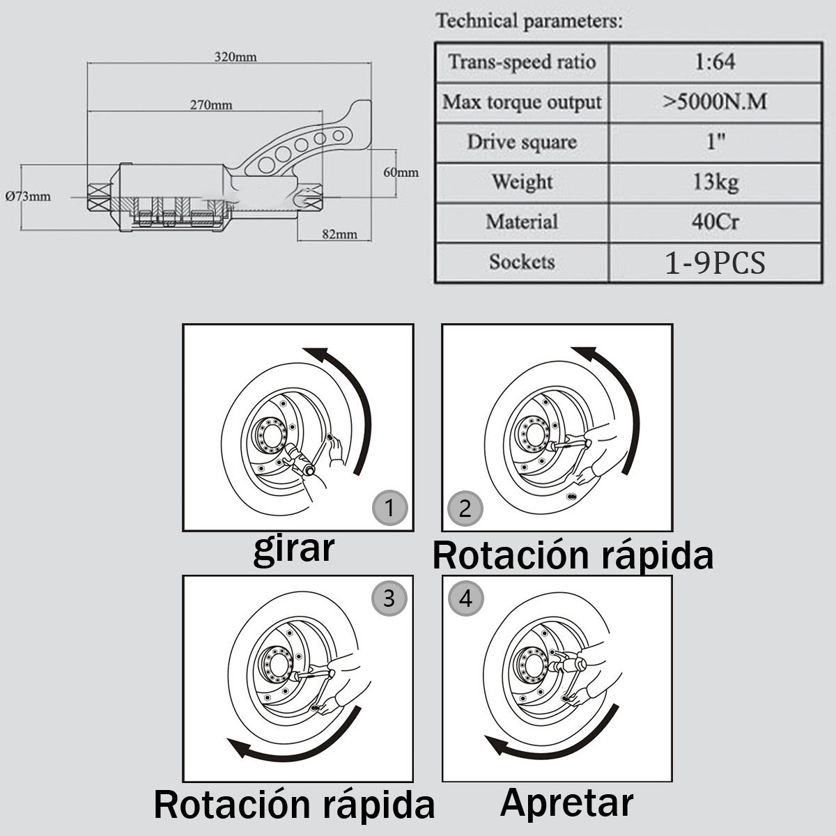 Kit Llave Multiplicadora De Torque 1:64 – Máximo Poder Sin Esfuerzo