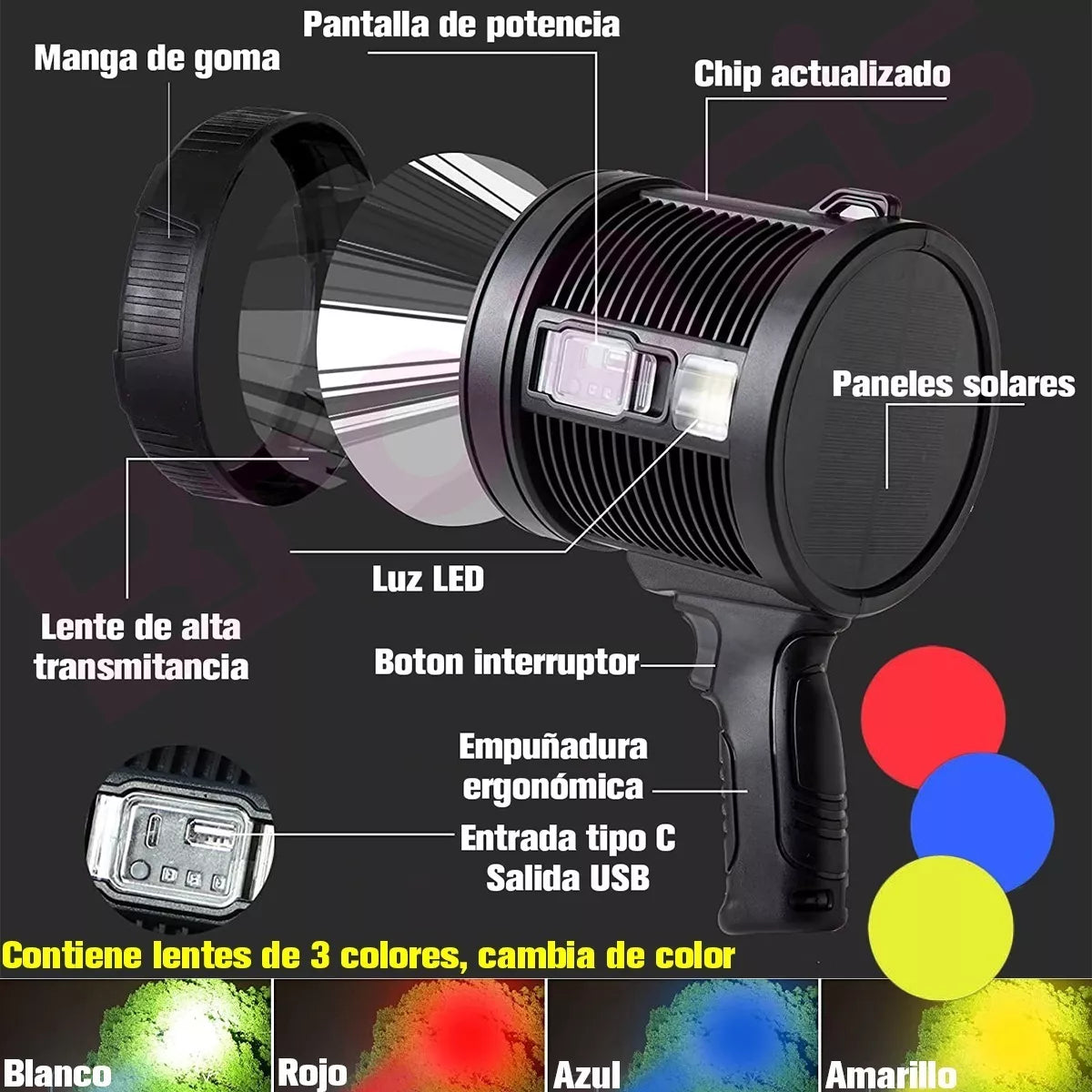 Linterna De Mano Led Potentes Recargable P50 Con Trípode - Metacompras