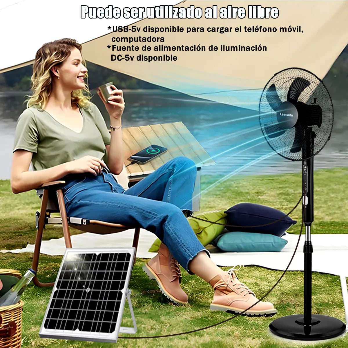 Ventilador Recargable Solar de Pie con Control Remoto 16'' - Eficiencia Energética