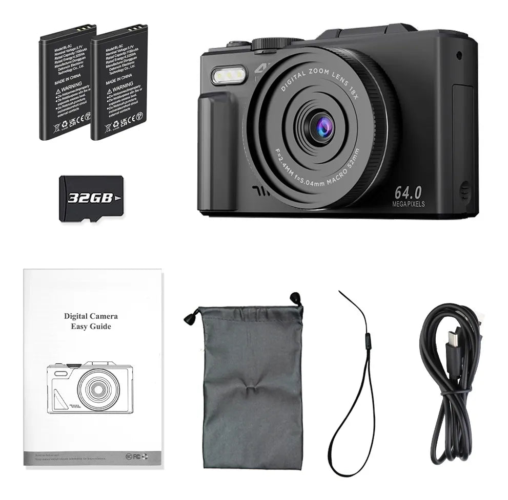 Cámara Digital Ourlife Full HD 4K con Pantalla LCD Giratoria 180° Negra