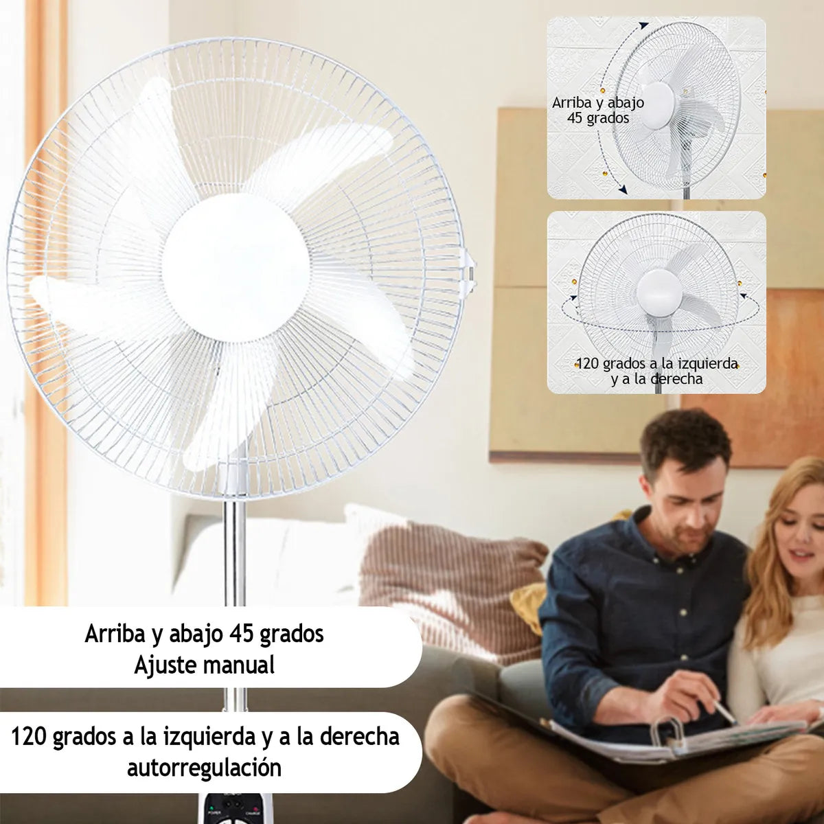 Ventilador Solar Recargable de 18 Pulgadas con Luz LED y Control Remoto