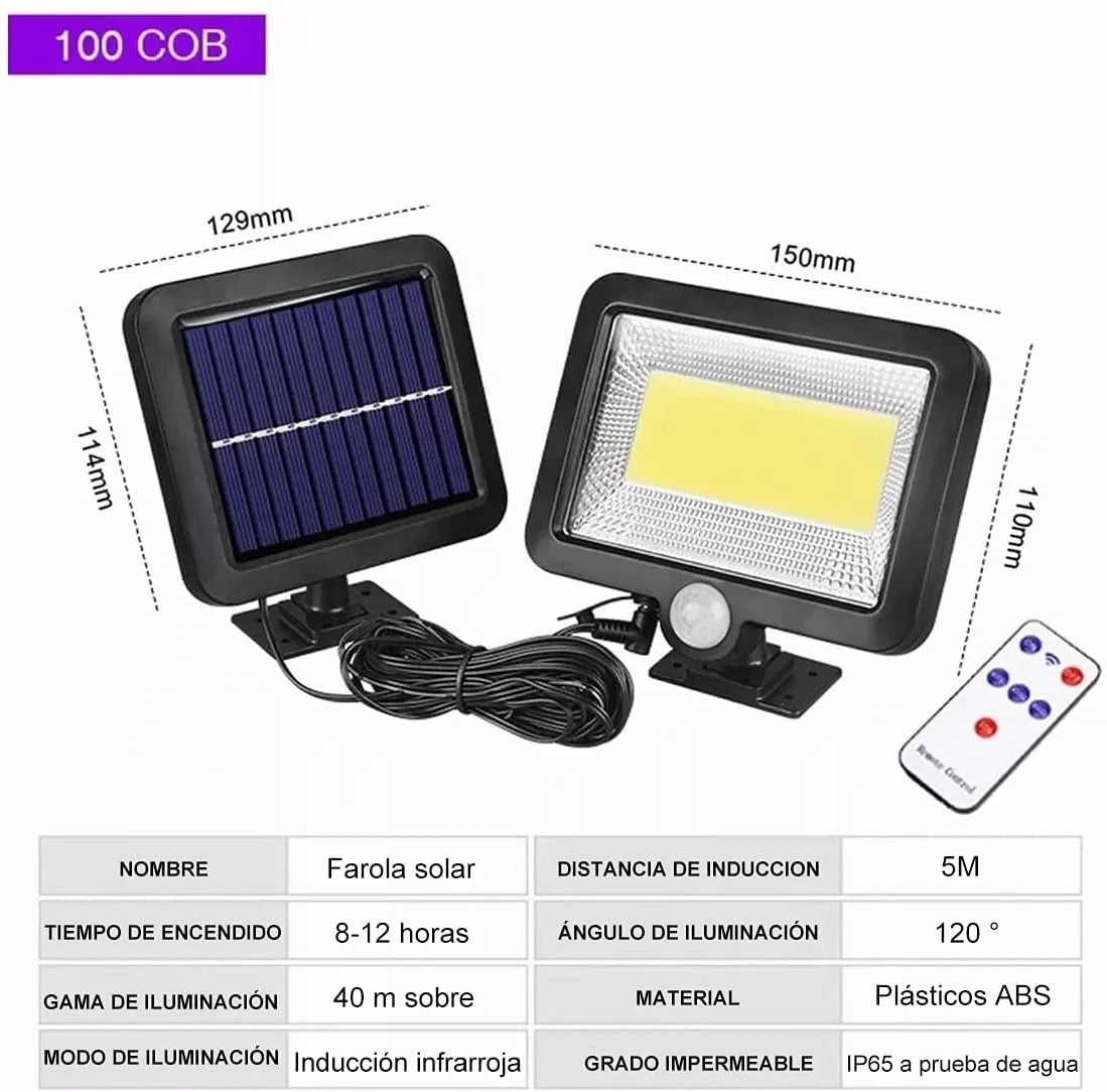 100 Led Lampara Solar Pared Sensor 3 modos remoto 60w 2 piezas - Metacompras