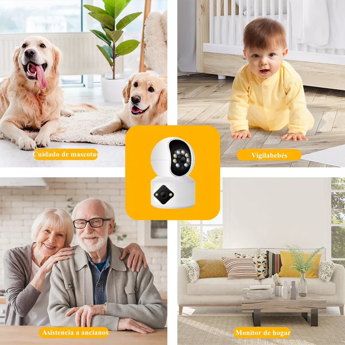 Cámara De Seguridad Doble Lente 4mp Hd Wifi 360º Con Alarma - Metacompras