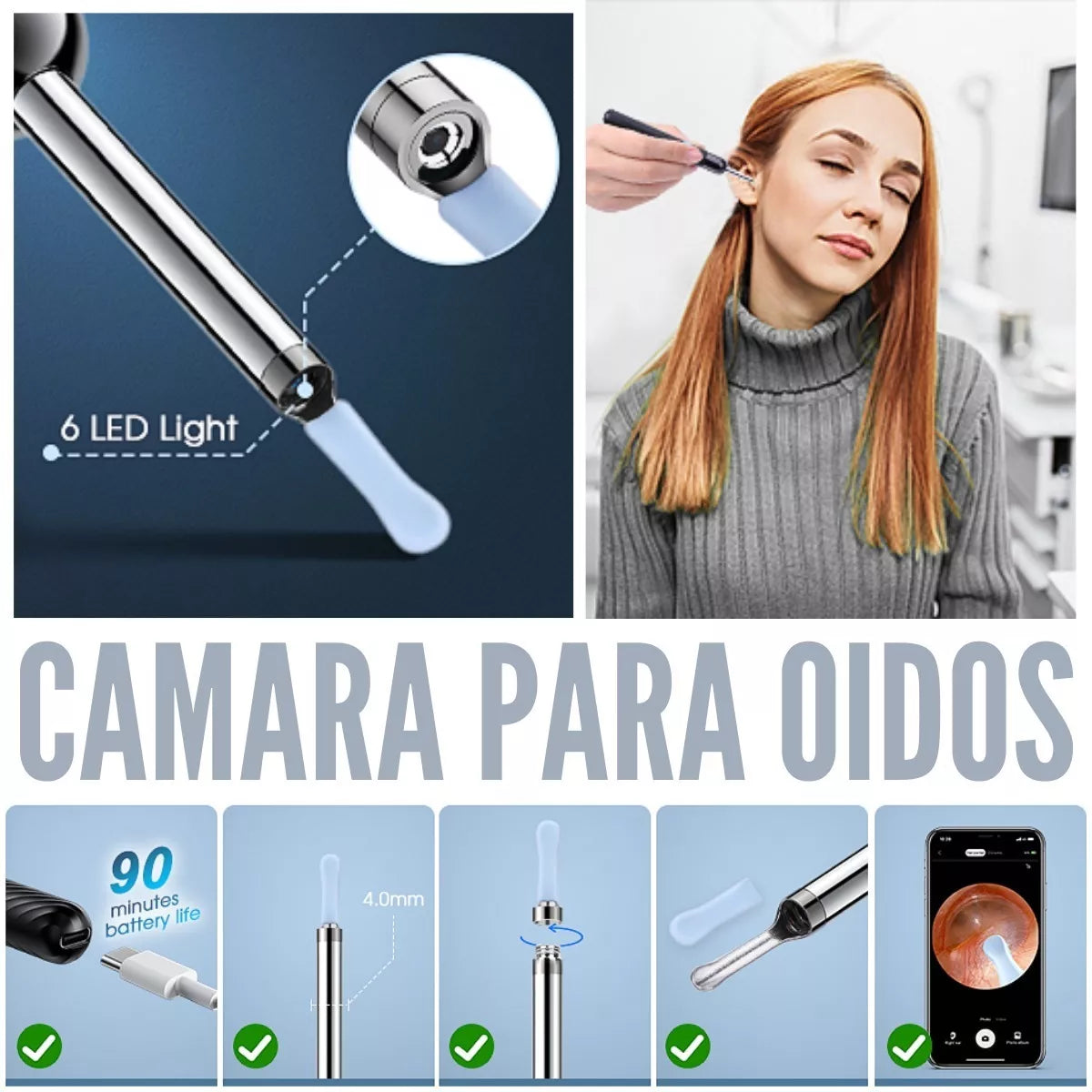 Cámara Limpieza Oído Elimina Cerumen Led HD - Metacompras