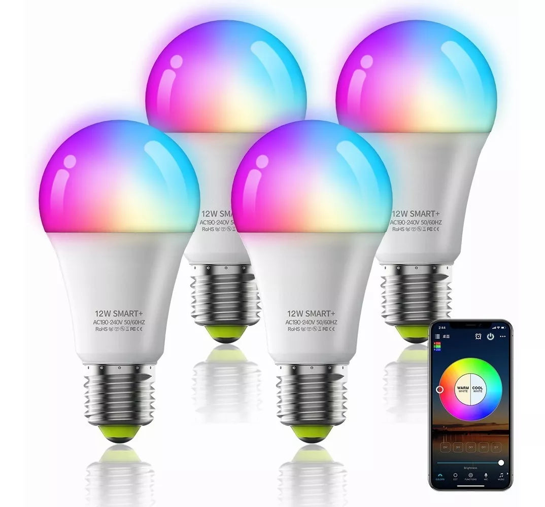 Pack de 4 Foco Led Inteligente Rgbcw Wifi 12w Ajustable Multicolor - Metacompras