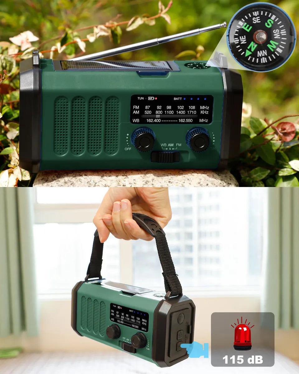 Radio Solar de Emergencia con Cargador de Teléfono 10000 mAh