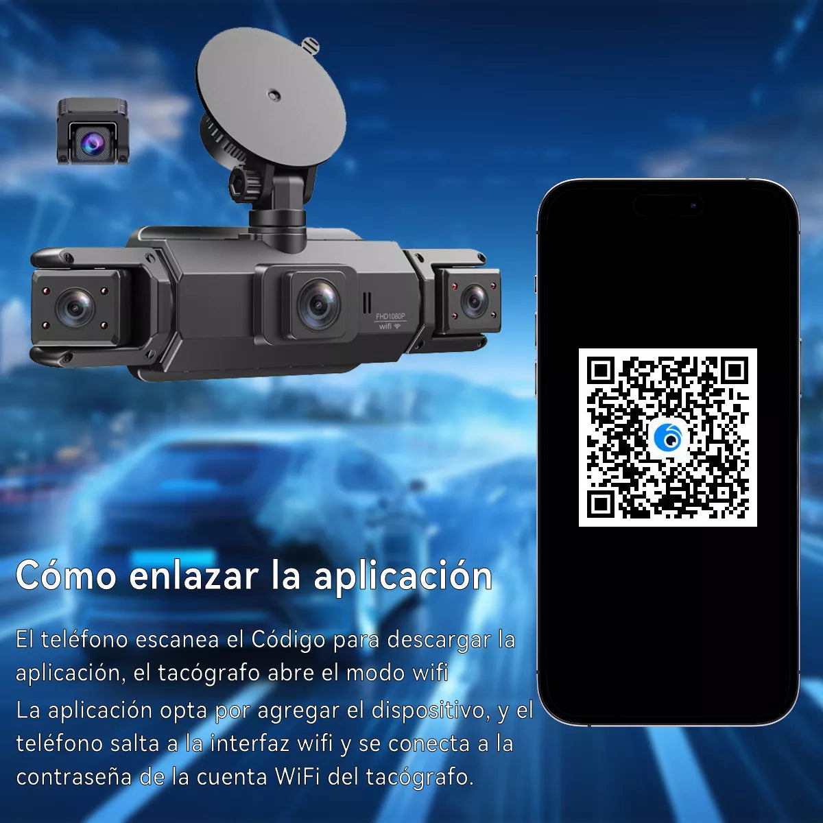 Cámara Para Auto Dash Cam 4 Cámara Wifi + 64gb