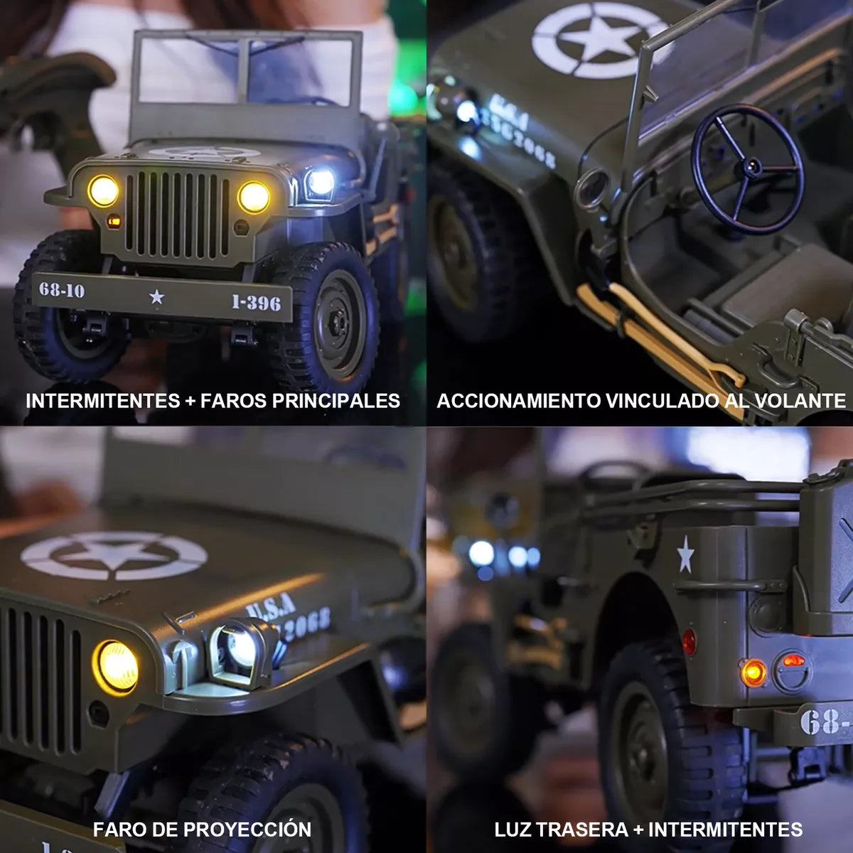 Coche Control Remoto Jjrc Jeep Willys MB1941 - Detalles Realistas y Luces LED