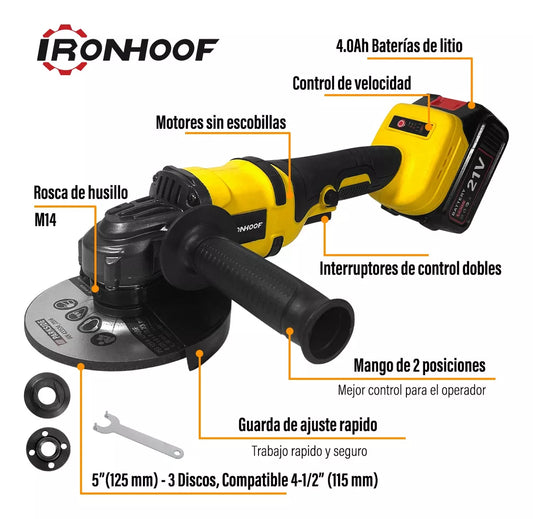 Esmeril Angular Inalámbrica Amoladora Sin Escobillas 125 Mm - Metacompras