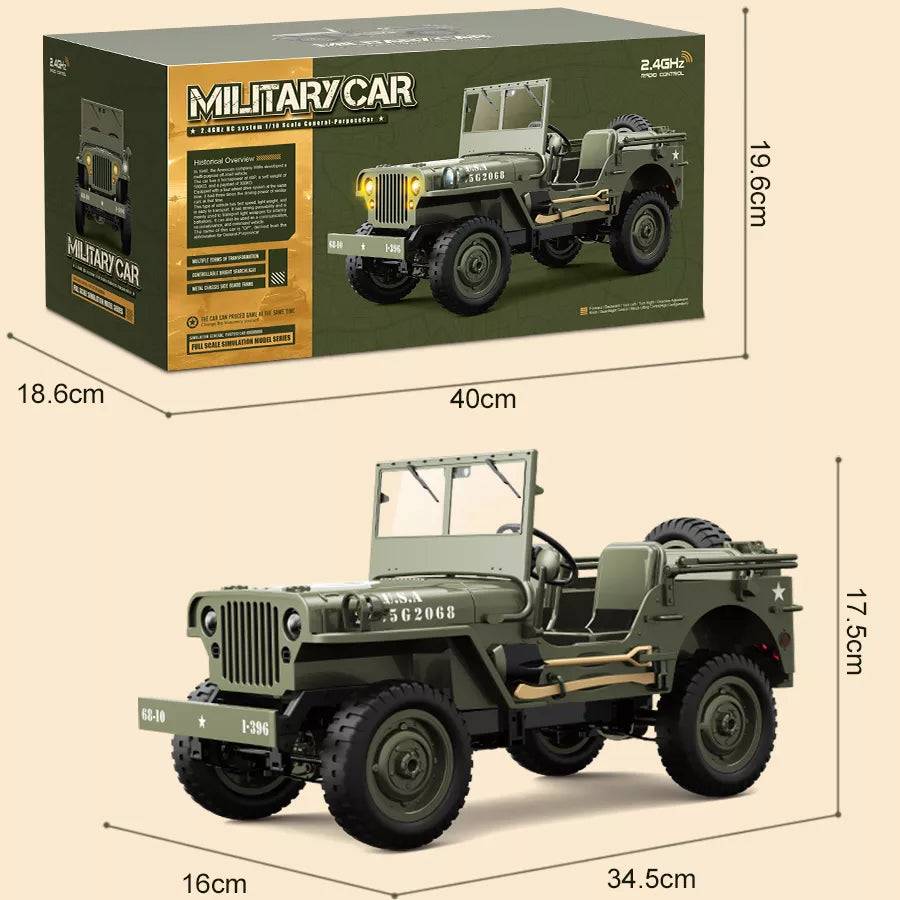 Coche Control Remoto Jjrc Jeep Willys MB1941 - Detalles Realistas y Luces LED
