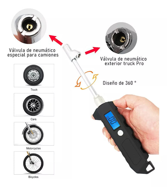 Neumático Manómetro Doble Rosca Con Pantalla Digital 230psi - Metacompras