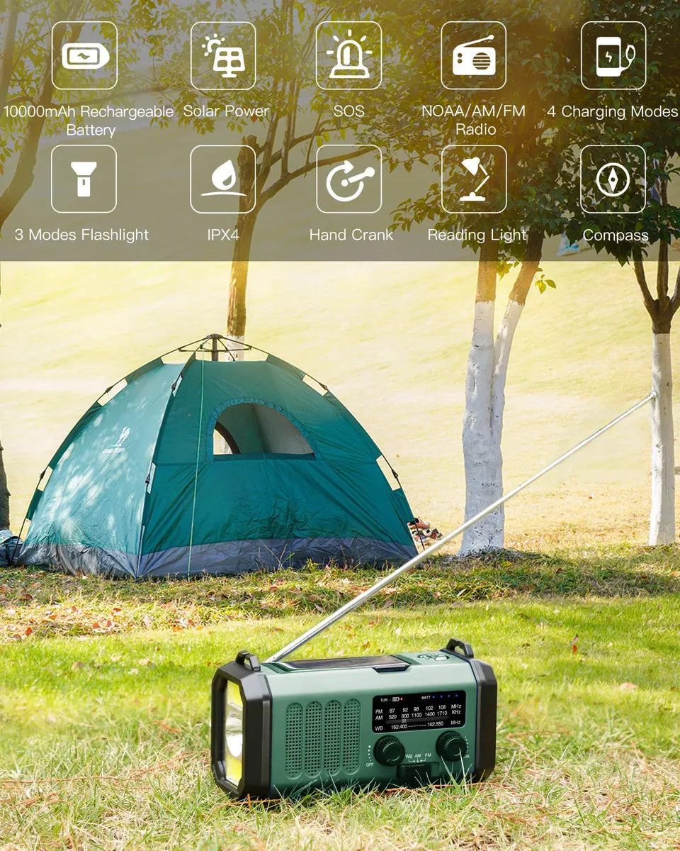 Radio Solar de Emergencia con Cargador de Teléfono 10000 mAh