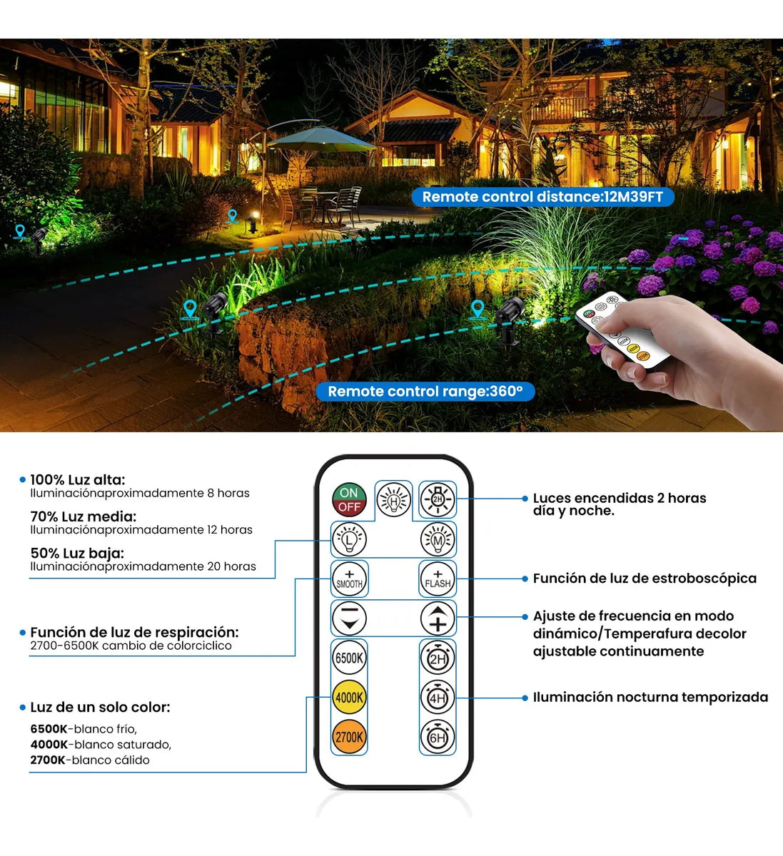 Lamparas Solares 6 En 1 para Jardin Exteriores con Control Remoto