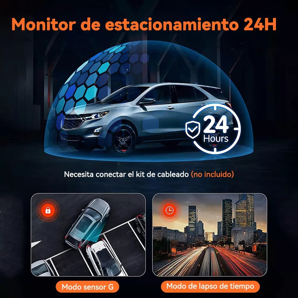 Cámara para Auto de Doble Lente HD 1080P con Wi-Fi, Visión Nocturna y Monitoreo 24 Horas