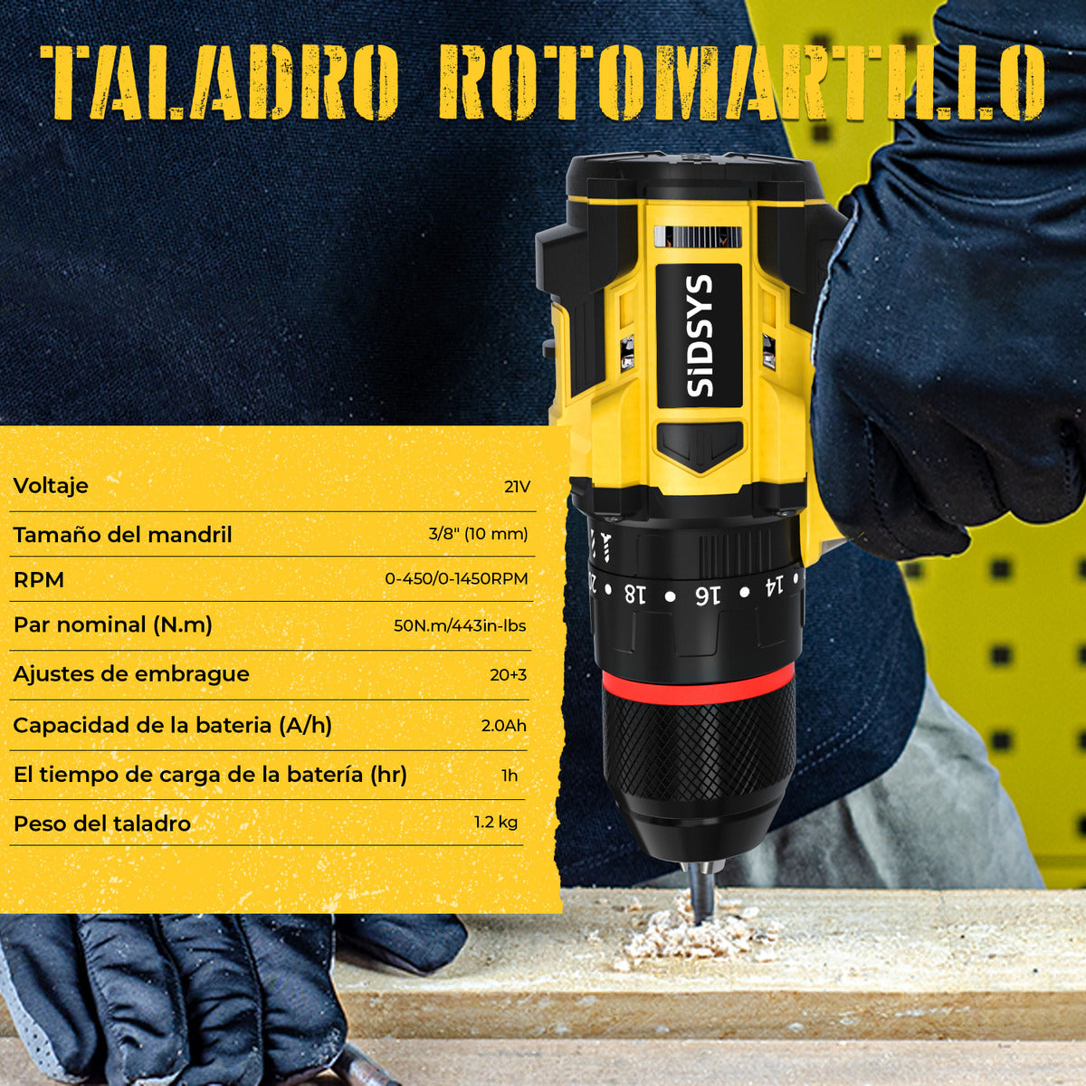 Taladro Percutor Inalámbrico Sidsys 2 Baterías - Larga Duración y Versatilidad