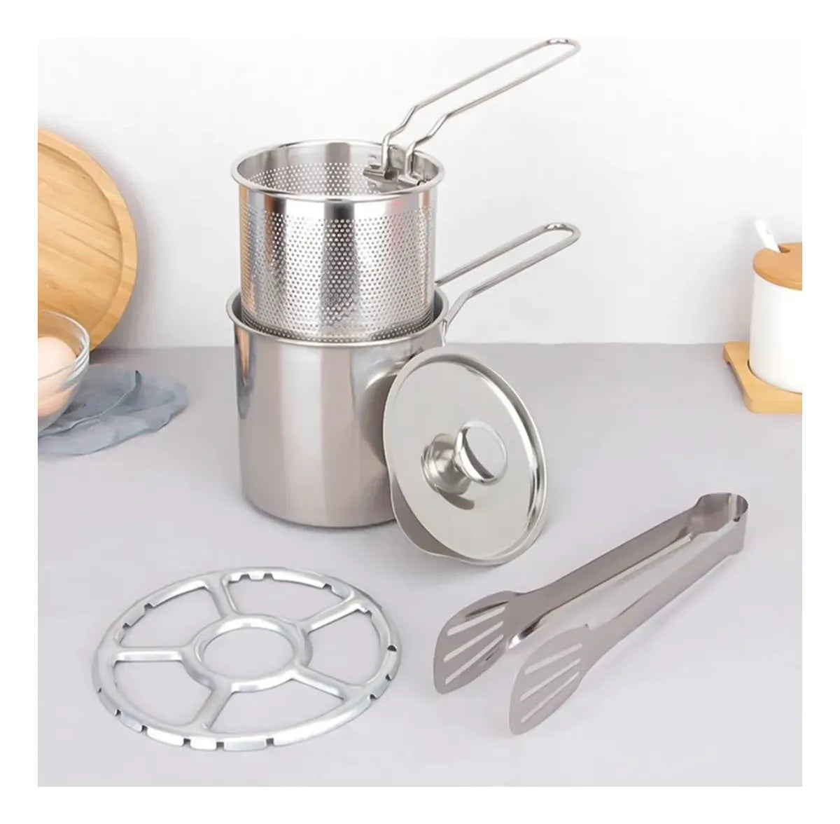 Mini Freidora de Acero Inoxidable 304 con Colador 1.2L - Cocina Saludable y Práctica