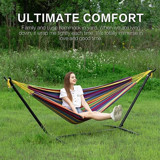 Hamaca Doble Con Base Soporte De Acero Y Portatil Bolsa - Metacompras