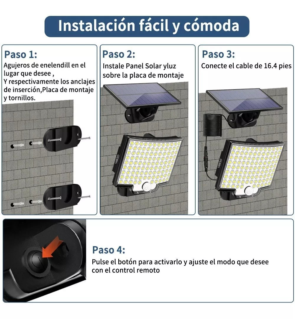 Lámpara Solar Exterior Jardín Pared Sensor Luz 106 Led - Metacompras