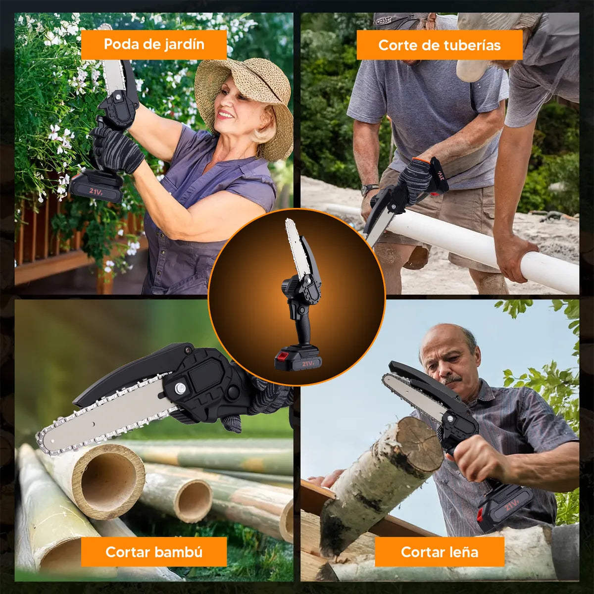 Motosierra Inalámbrica Portátil 700W con Luz LED y Batería de Larga Duración - Metacompras