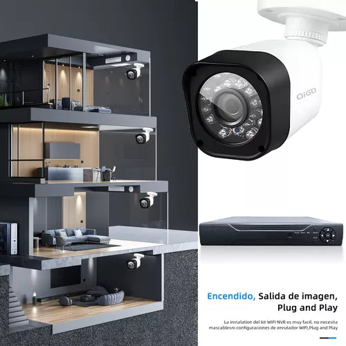 Kit Cámara de seguridad QG-77-K500G con resolución de 4ch 2MP visión nocturna incluida Color blanca Exterior Videovigilancia - Metacompras