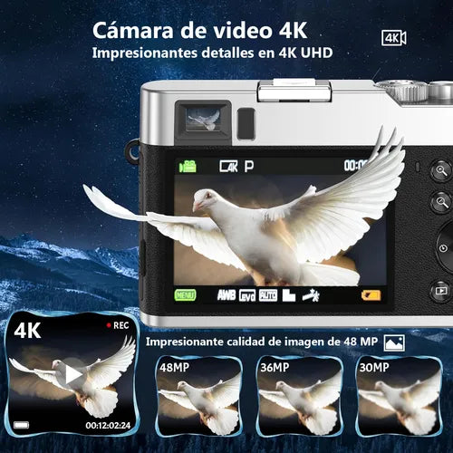 Cámara Digital Compacta 4K 48MP con Autofocus y Función Webcam