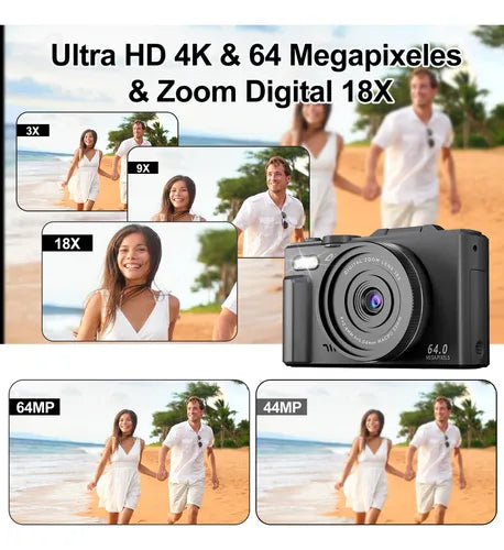 Cámara Digital Ourlife Full HD 4K con Pantalla LCD Giratoria 180° Negra