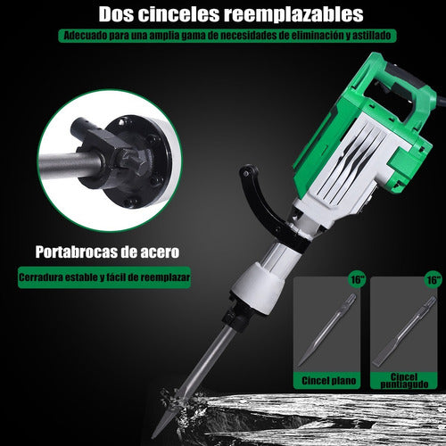 Martillo de Demolición 2400W con Cinceles de Acero - Potente y Ergonómico