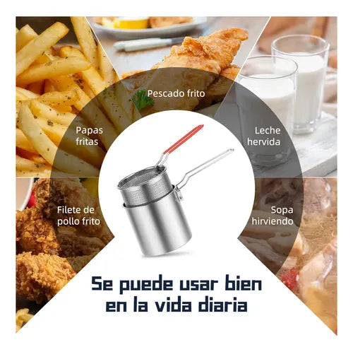 Mini Freidora de Acero Inoxidable 304 con Colador 1.2L - Cocina Saludable y Práctica