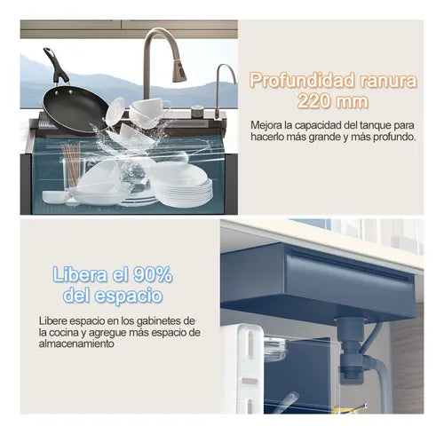 Fregadero de Cocina Tarja Cascada de Acero Inoxidable Negro - Kit Completo con Grifo y Accesorios