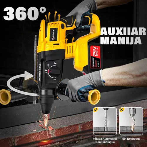 Rotomartillo Cincelador Inalámbrico SDS-Plus 600W con Batería de Larga Duración