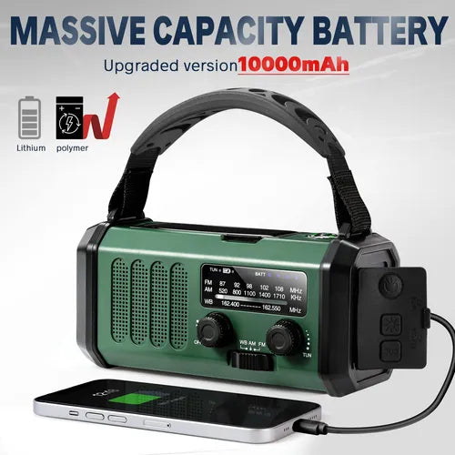Radio Solar de Emergencia con Cargador de Teléfono 10000 mAh