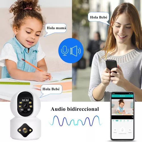 Cámara De Seguridad Doble Lente 4mp Hd Wifi 360º Con Alarma - Metacompras