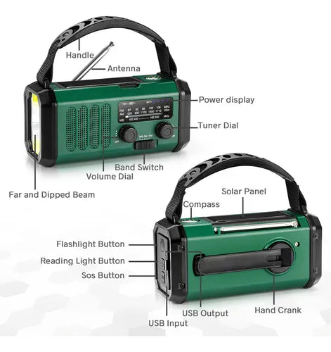 Radio Solar de Emergencia con Cargador de Teléfono 10000 mAh