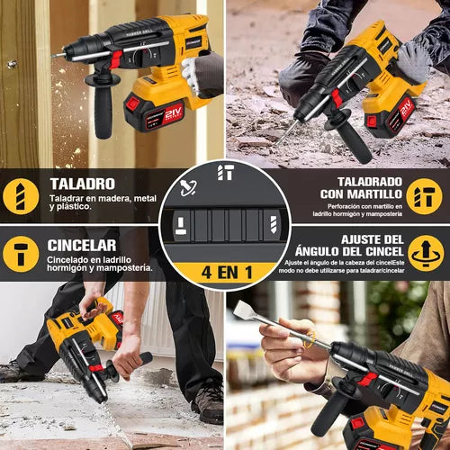 Rotomartillo Cincelador Inalámbrico SDS-Plus 600W con Batería de Larga Duración