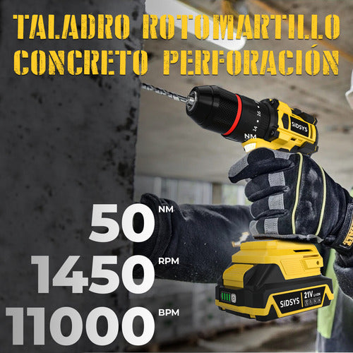 Taladro Percutor Inalámbrico Sidsys 2 Baterías - Larga Duración y Versatilidad