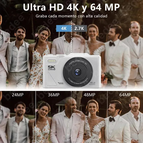 Cámara Digital 5k 75mp Con Tarjeta +32gb y 2 Pilas - Kit Completo