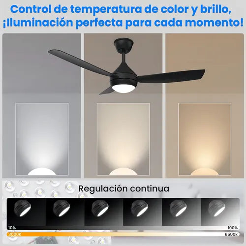 Ventilador de Techo Silencioso con Luz LED y Mando a Distancia 106cm