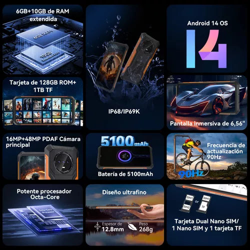 Cubot Kingkong ES - Smartphone Indestructible 128GB, 6GB RAM, IP68, Android 14