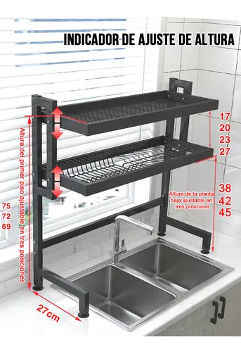 Escurridor de Platos de 2 Niveles para Lavabo Doble 95cm Super Espacioso