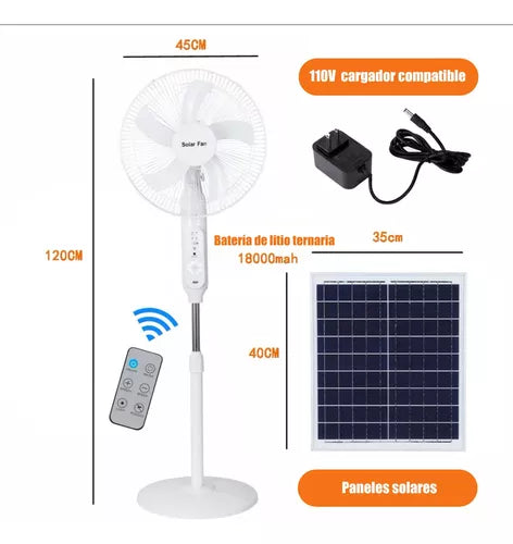 Ventilador Solar Con Control Remoto Con Carga De Teléfono