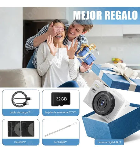 Cámara Digital 5k 75mp Con Tarjeta +32gb y 2 Pilas - Kit Completo