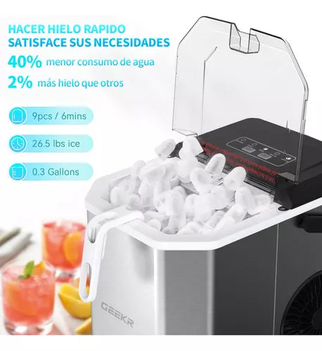 Máquina Profesional para Hacer Hielos 12kg/día - Autolimpieza Portátil