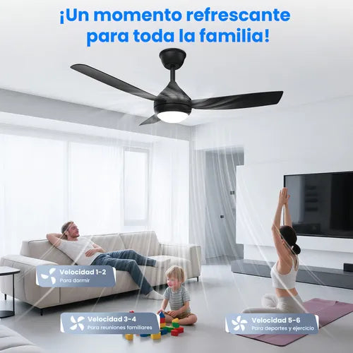 Ventilador de Techo Silencioso con Luz LED y Mando a Distancia 106cm