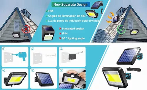 100 Led Lampara Solar Pared Sensor 3 modos remoto 60w 2 piezas - Metacompras