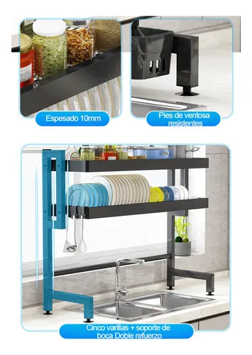 Escurridor de Platos de 2 Niveles para Lavabo Doble 95cm Super Espacioso