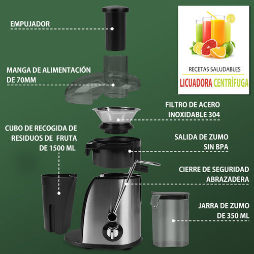 Extractor de Jugos 2L de Alta Velocidad con Cuchillas de Acero Inoxidable - Metacompras