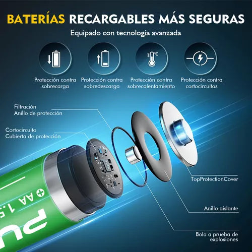 Cargador de Pilas Recargables con 8 Pilas AA - Carga Rápida y Alta Capacidad 3400mAh