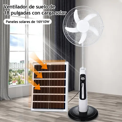 Ventilador Solar Recargable de 18 Pulgadas con Luz LED y Control Remoto