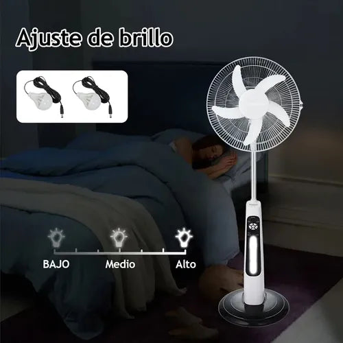 Ventilador Solar Recargable de 18 Pulgadas con Luz LED y Control Remoto