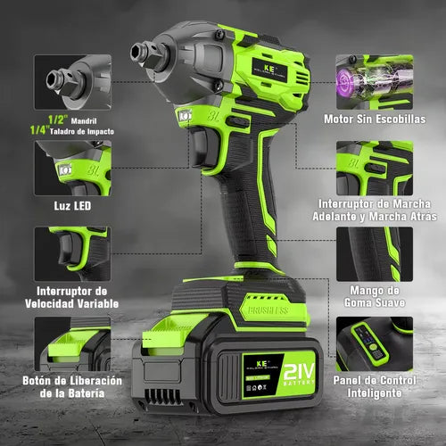 Kit Completo de Herramientas Eléctricas 46pcs: Llaves de Impacto y Taladro Inalámbrico